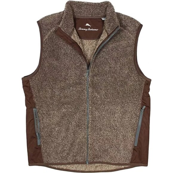 Tommy Bahama Men's Medium Espresso Cascade Cozy Plush Full Zip Vest with Pockets - Picture 1 of 5